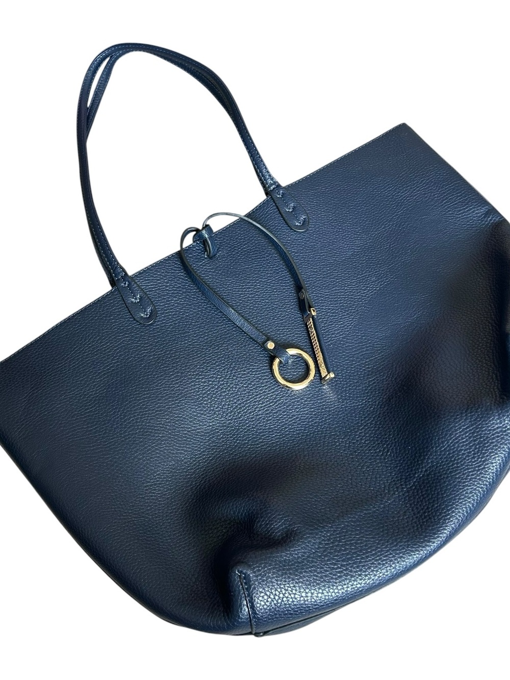 Navy Blue Leather Style Tote Design Travel Laptop Bag Purse Gold Hardware!